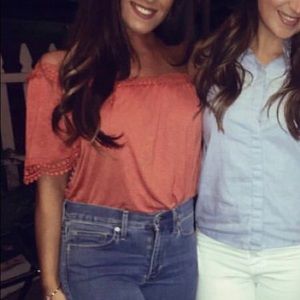 Off the shoulder orange top